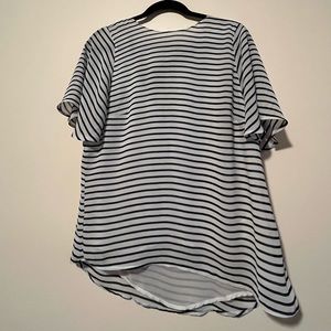 H&M Navy and White Striped Blouse w/ Navy Bow Accent